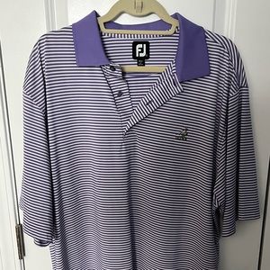 Footjoy golf polo, purple and white stripes.